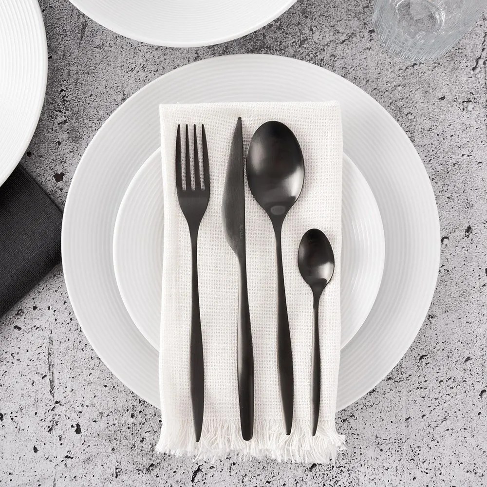 Fekete rozsdamentes acél evőeszköz készlet 24 db-os – Orion