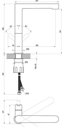 Ravak X070183 - Mosdócsaptelep PURI 26,9 cm fekete