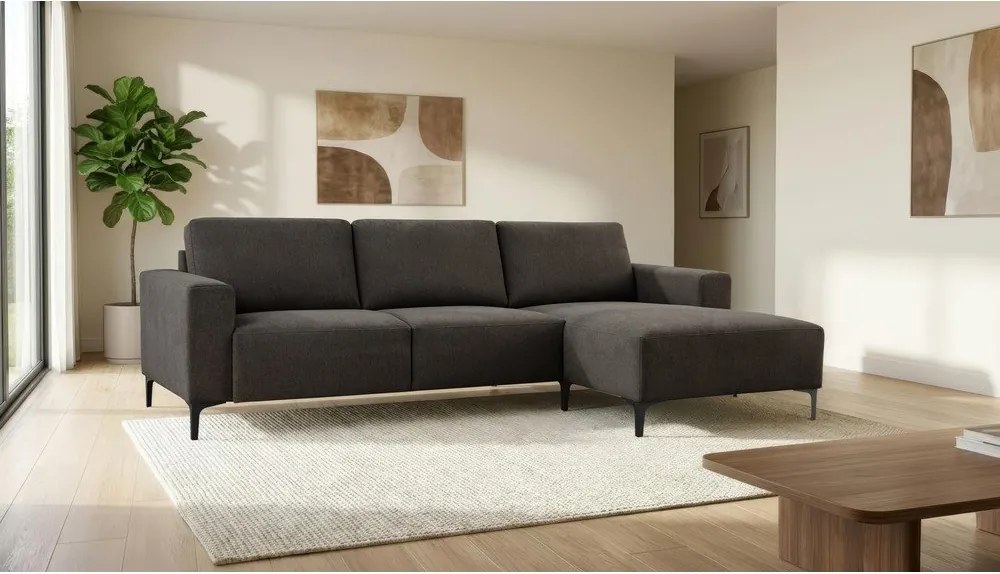 Antracitszürke zsenília sarokkanapé (jobb oldali-heverő résszel) Fabian – Scandic