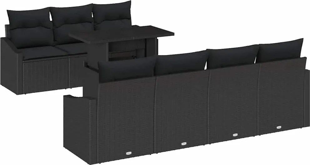 vidaXL Kerti Kanapé Szett párnával 8 pcs Fekete polirattan