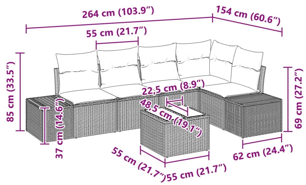 Kerti Kanapé Szett 6 pcs Bézs polirattan