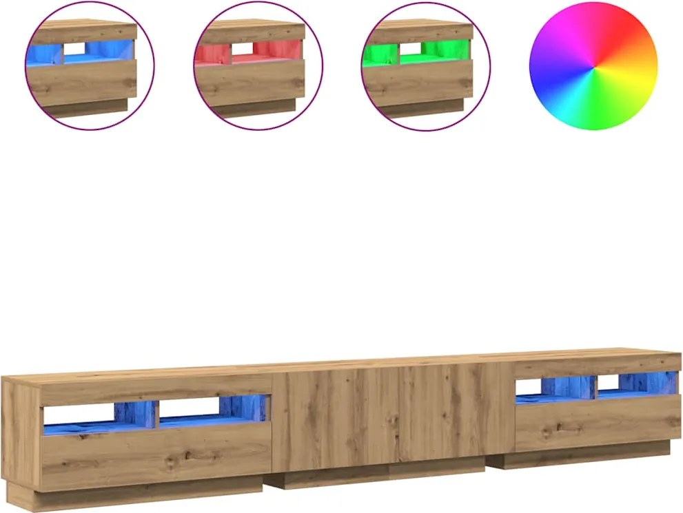 vidaXL kézműves tölgy szerelt fa TV-szekrény LED-ekkel 260x35x40 cm