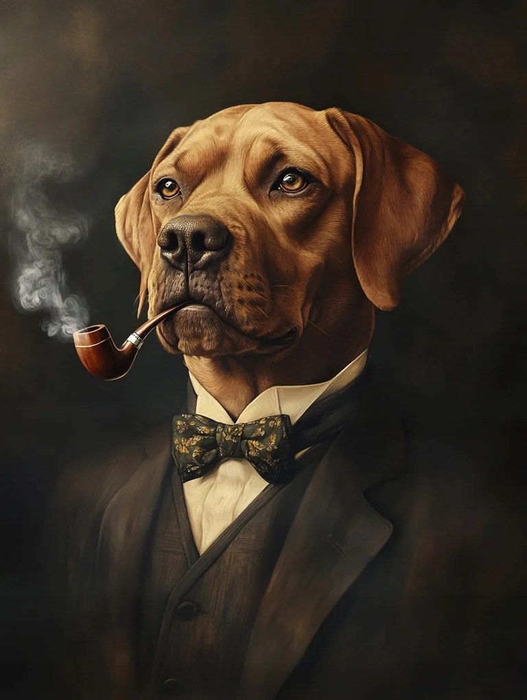 Vászonkép Canvas Portré Kutya Gentleman Szmoking Pipa Retro 60x80