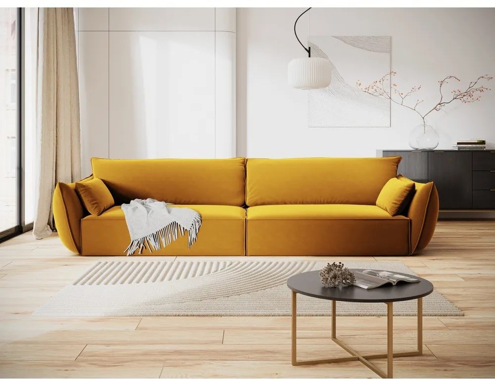Mustársárga bársony kanapé 248 cm Vanda – Mazzini Sofas