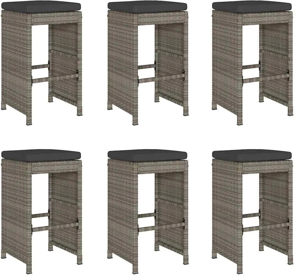 6 db szürke polyrattan kerti bárszék párnával