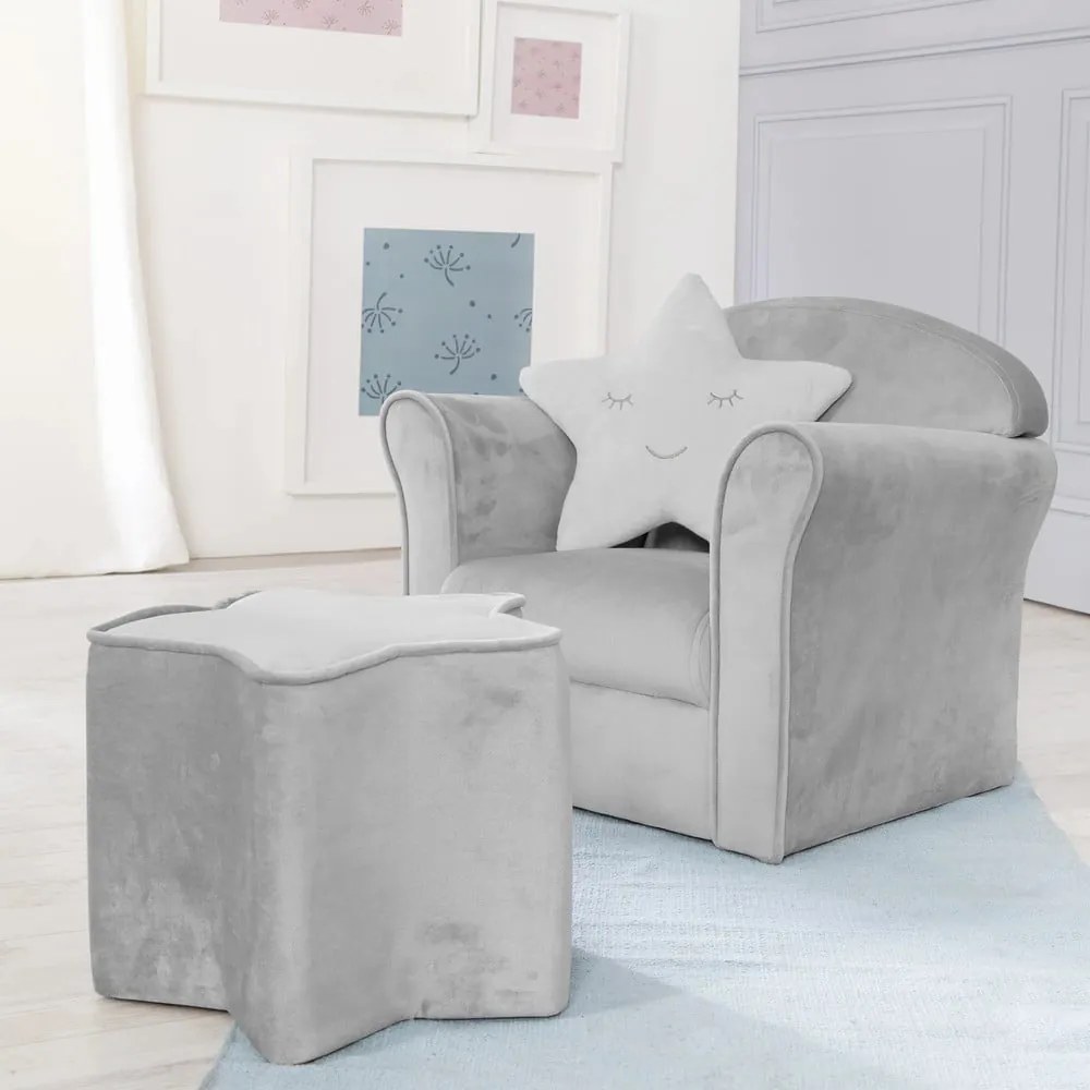 Világosszürke bársony gyerek fotel Lil Sofa – Roba