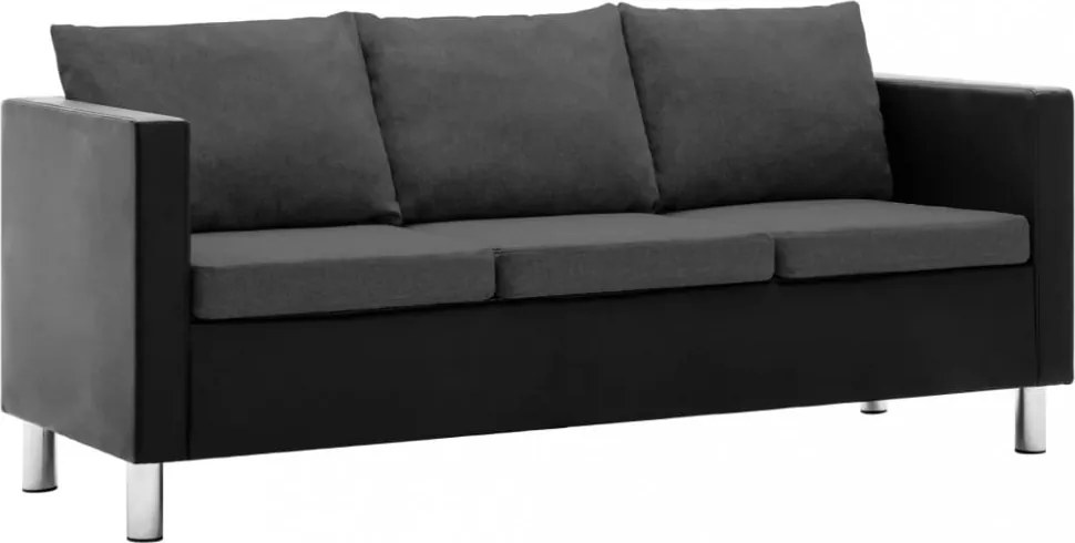 Háromszemélyes fekete-sötétszürke műbőr kanapé