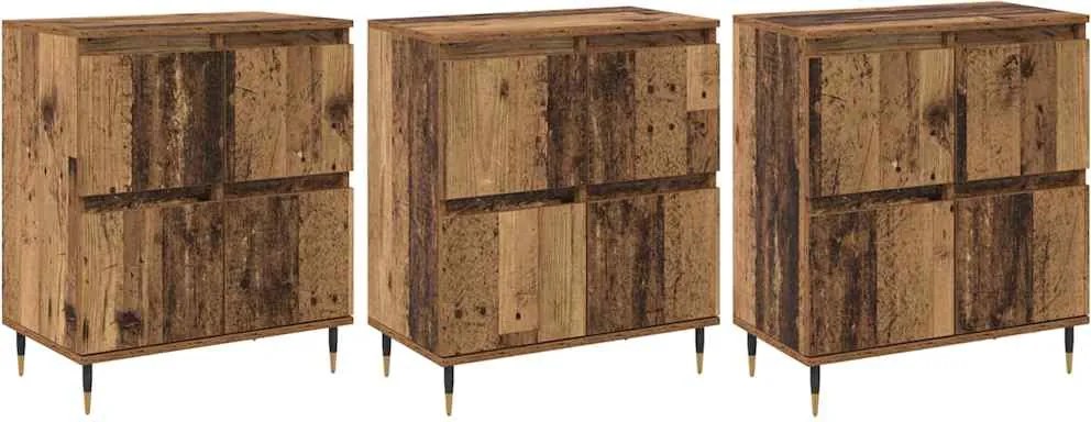 vidaXL Tárolószekrény 3 pcs Öreg fa 60 x 35 x 70 cm