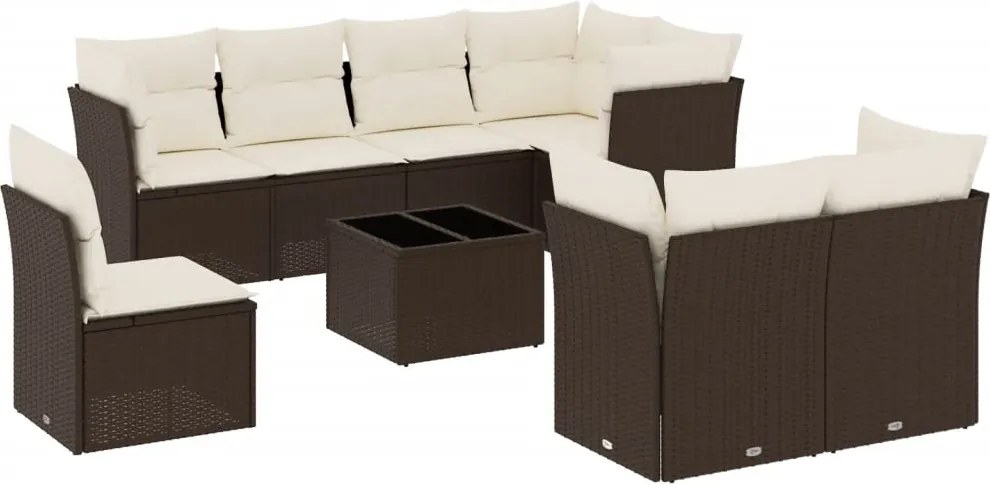 vidaXL 9 részes barna polyrattan kerti ülőgarnitúra párnákkal