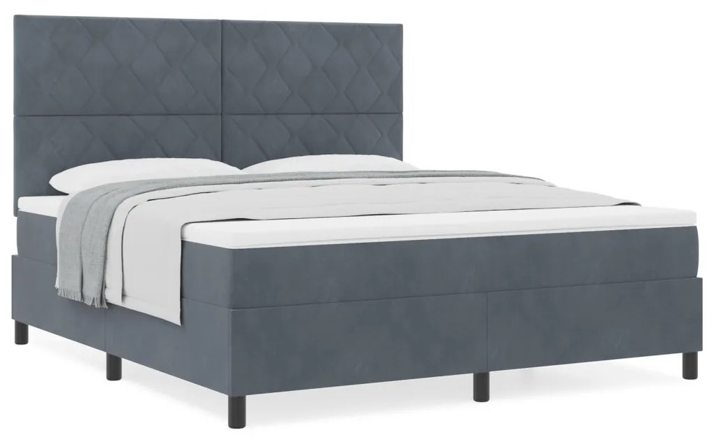 Boxspring Ágy Matraccal Sötétszürke Szuper Király Bársony