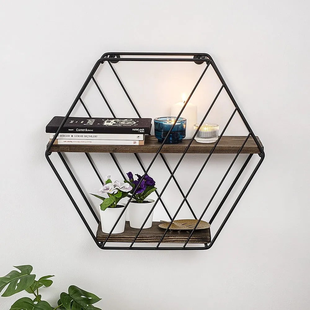 Barna többszintes lucfenyő fali polc 44 cm Liliales – Kalune Design