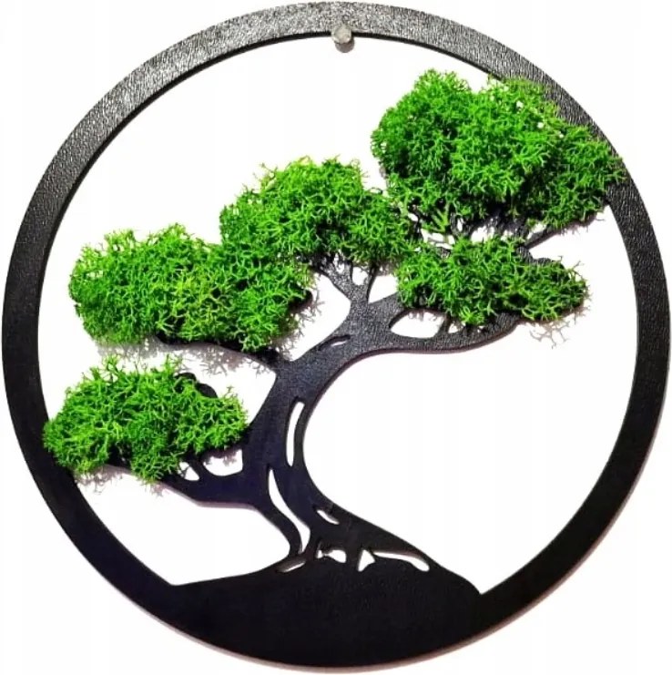 Fali dekoráció Kerék bonsai fa kör 50cm mohával kép