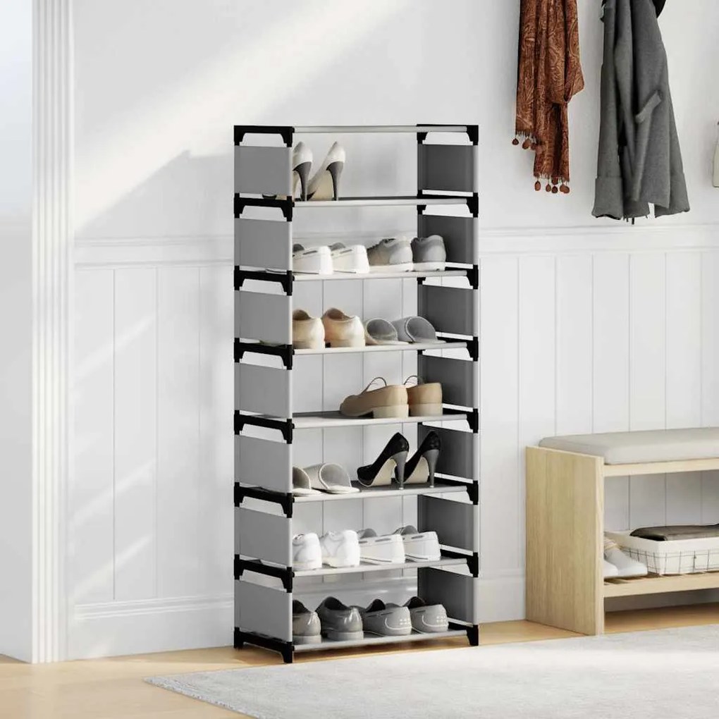 fekete nem szőtt szövetből cipőállvány 8 szintes 54x28x124 cm