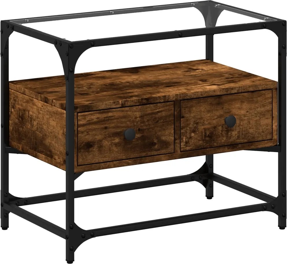 vidaXL füstös tölgy szerelt fa TV-szekrény üveglappal 60 x 35 x 51 cm