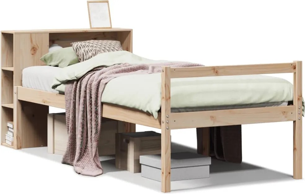 vidaXL tömör fenyőfa könyvespolcos ágy matrac nélkül 75 x 190 cm