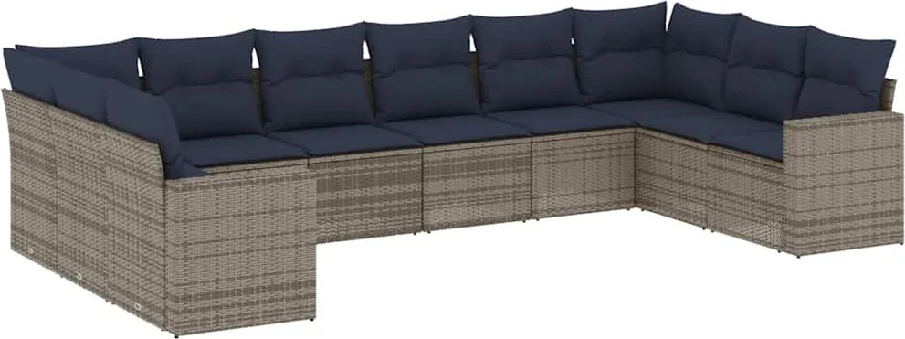 vidaXL 10 részes szürke polyrattan kerti ülőgarnitúra párnával