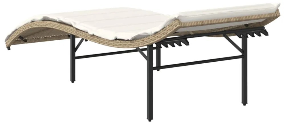 bézs polyrattan napozóágy párnával 55x199x50 cm