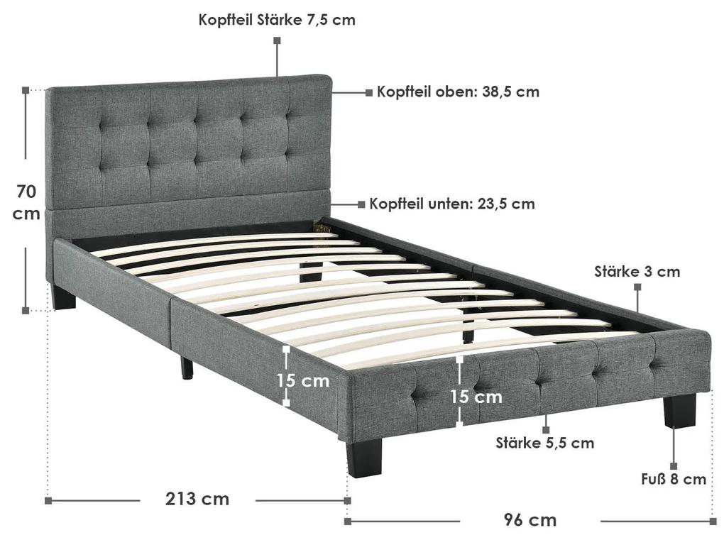 Manresa kárpitozott ágy 90 x 200 cm – szürke