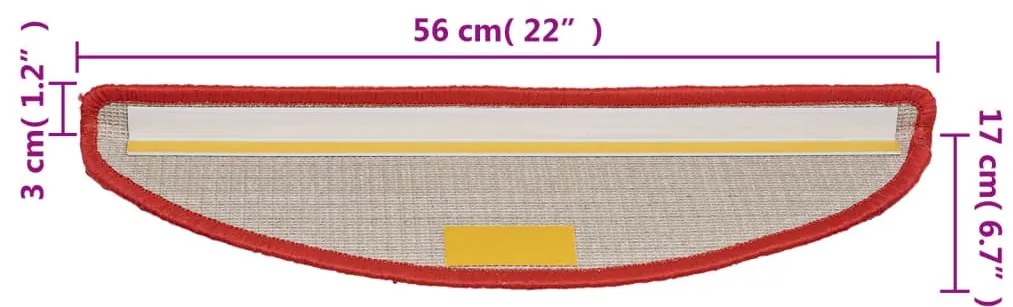 vidaXL 15 db piros lépcsőszőnyeg 56 x 17 x 3 cm