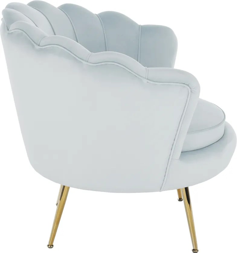 Fotel Art-deco stílusban, szürke-kék Velvet anyag/gold chróm-arany, NOBLIN