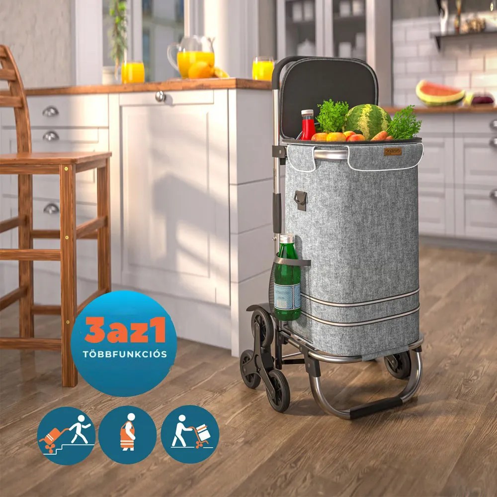 COMFORT bevásárlótáska lépcsőjáró kerekekkel, 50l, szürke Jurhan