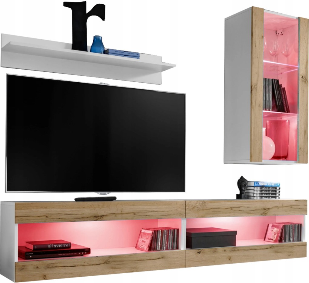 Rtv bútor szett Tivoli SET5 fehér/Wotan tölgy, Rgb LED-ek
