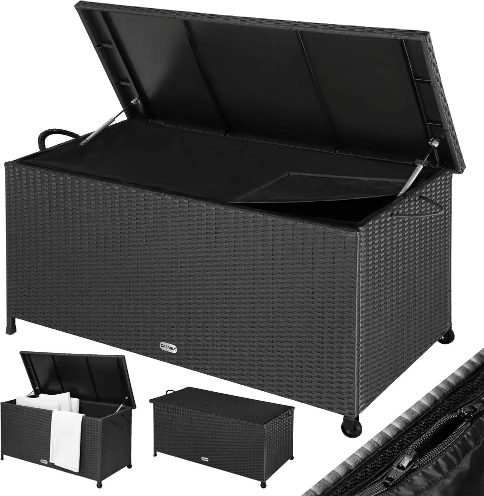 RICCO polyrattan tárolódoboz, 117 x 53 x 60cm, fekete Casaria