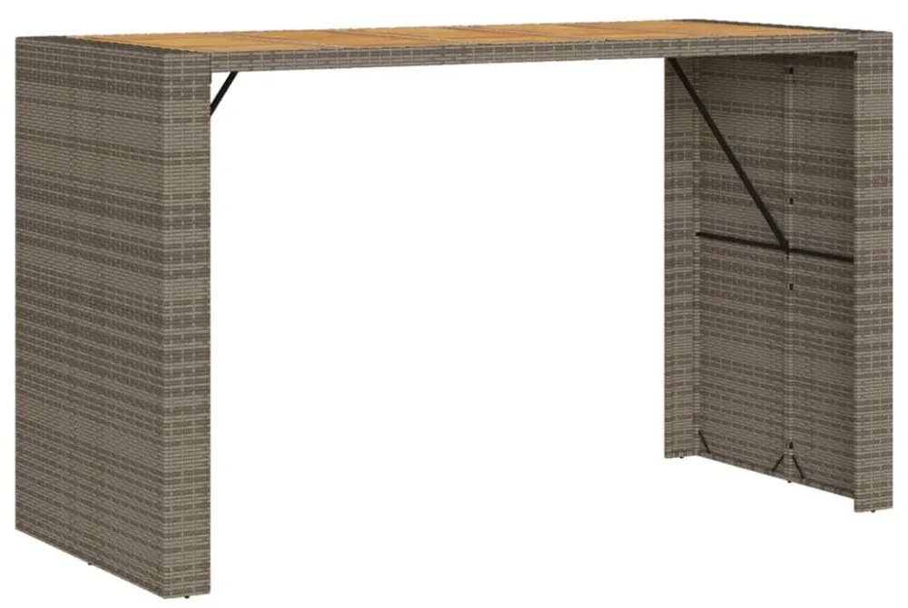 szürke polyrattan kerti bárasztal akácfa lappal 185x80x110 cm