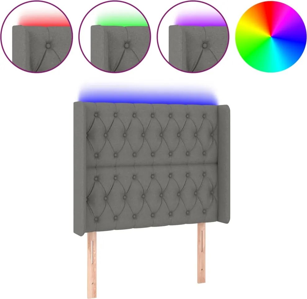 vidaXL sötétszürke szövet LED-es fejtámla 93x16x118/128 cm