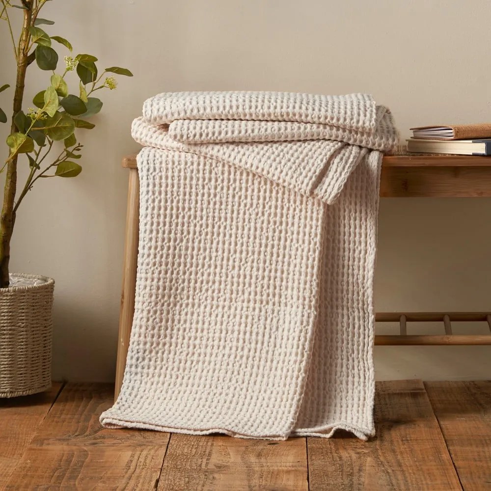 Bézs pamut takaró 150x200 cm Jaipur Chunky Waffle – Pineapple Elephant