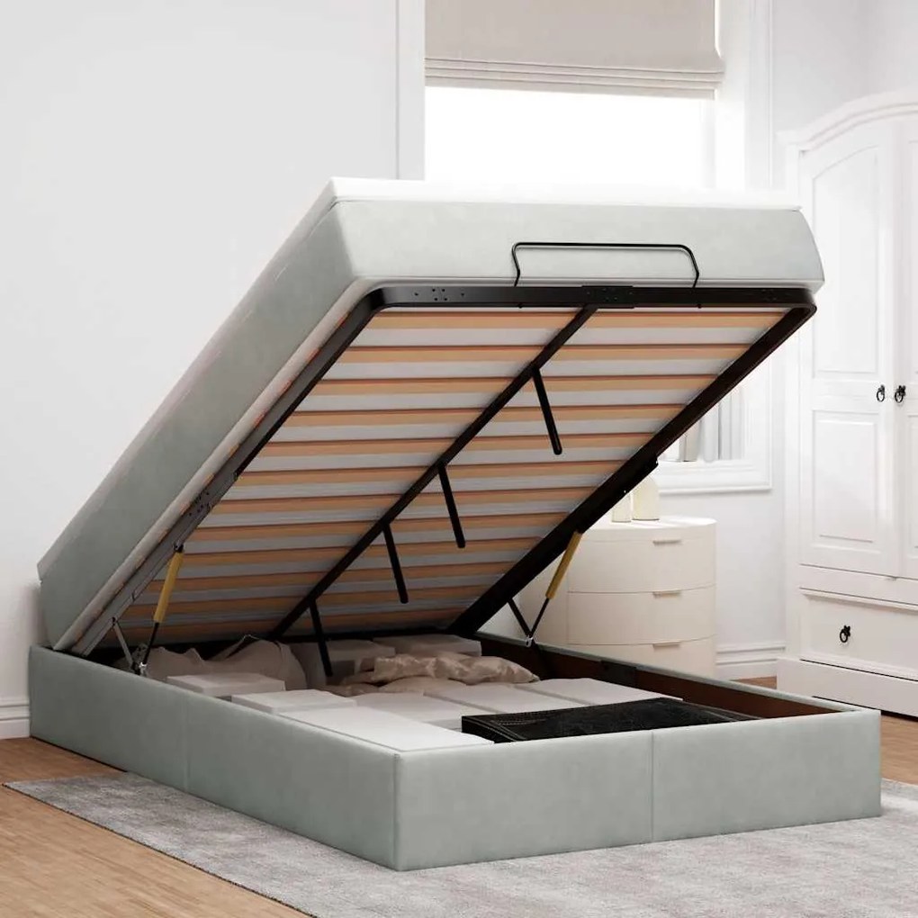 világosszürke bársony ottomán ágy matraccal 120x190 cm