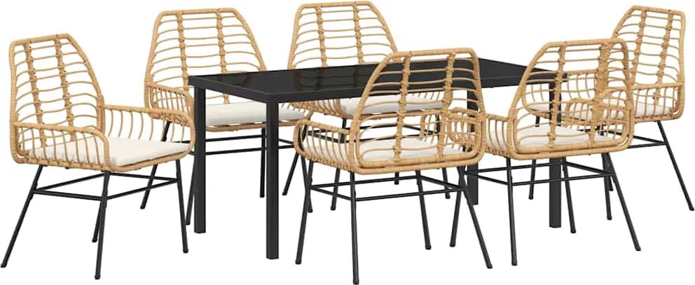 vidaXL Kert étkező szett 7 pcs Barna polirattan