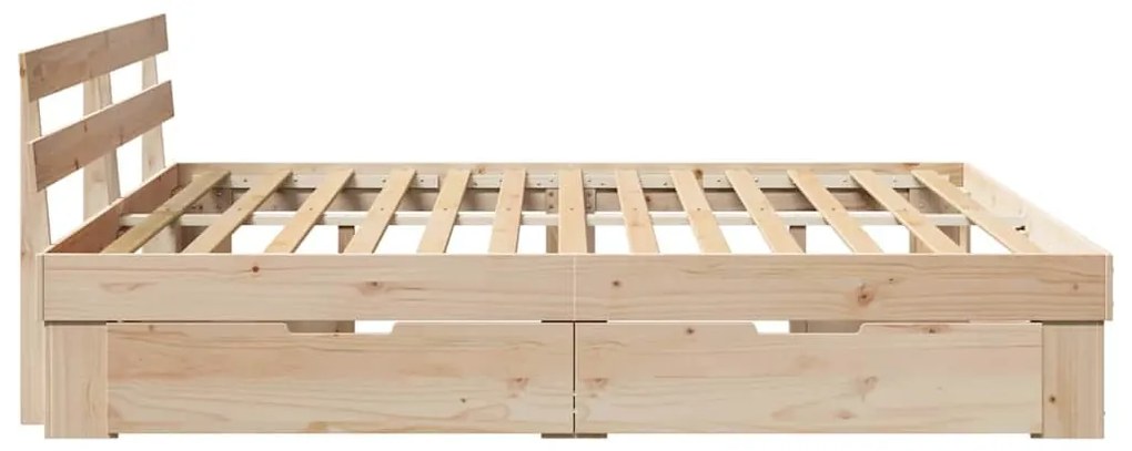 Ágykeret fejtámlával fiókkal Barna 200 x 200 cm Tömör fenyőfa