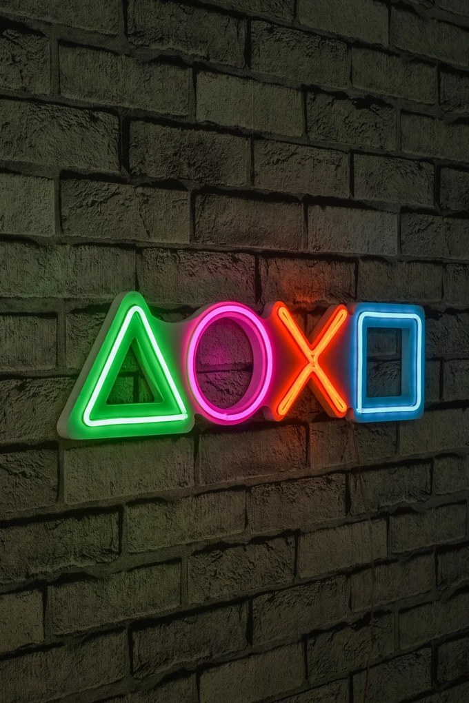 Műanyag LED-es fali dekoráció, Play Station - Multicolor