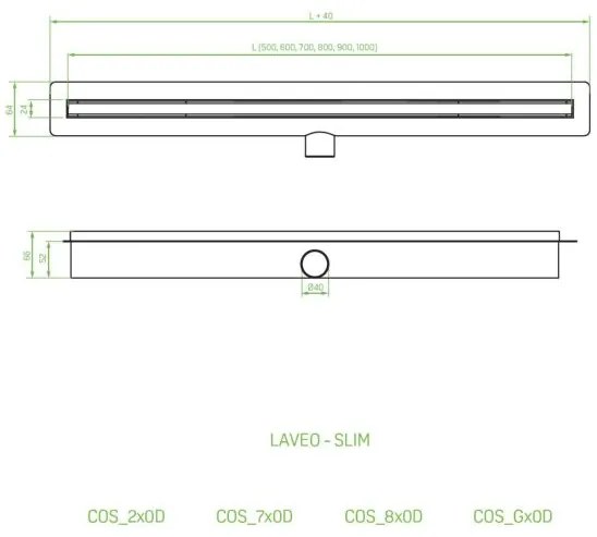 Laveo Slim, zuhany lefolyó 90 cm, fekete, LAV-COS_790D