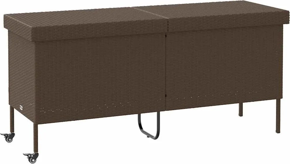 Barna Polyrattan Kerti Tárolóláda Kerekekkel 160X55X75 Cm