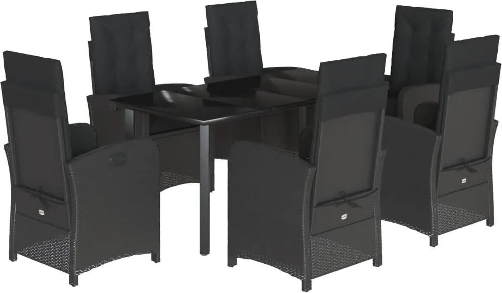 vidaXL 7 részes fekete polyrattan kerti étkezőgarnitúra párnával