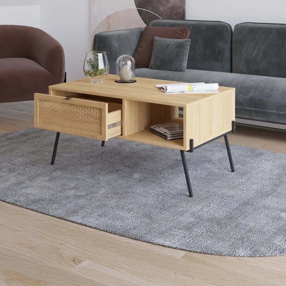 Natúr színű dohányzóasztal tölgyfa dekorral 60x100 cm Ecrin – Marckeric