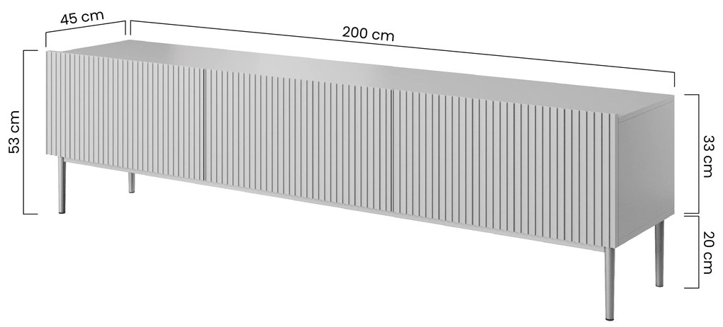 Nicole 200 cm-es TV-szekrény - antik rózsaszín / fekete lábak