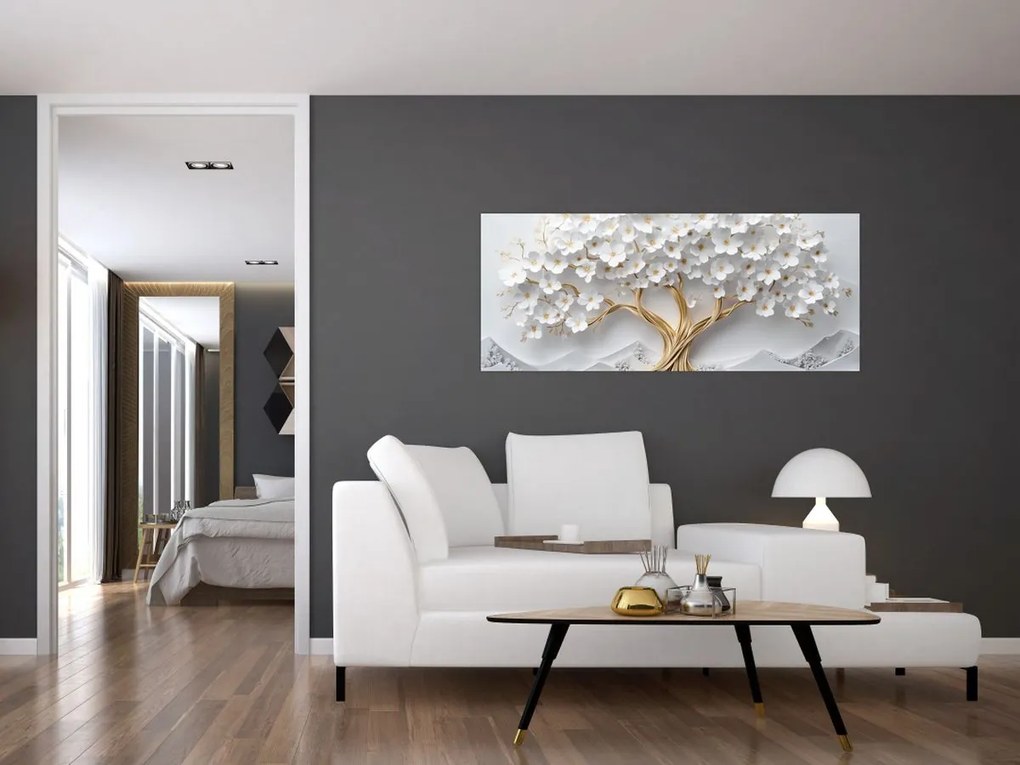 Kép – 3D elegáns életfa virágokkal (120x50 cm)