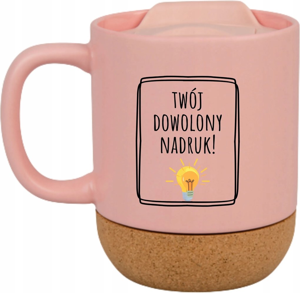 Rózsaszín Bögre Fedéllel És Parafa Aljjal Ajándék Bögre Saját Nyomtatással