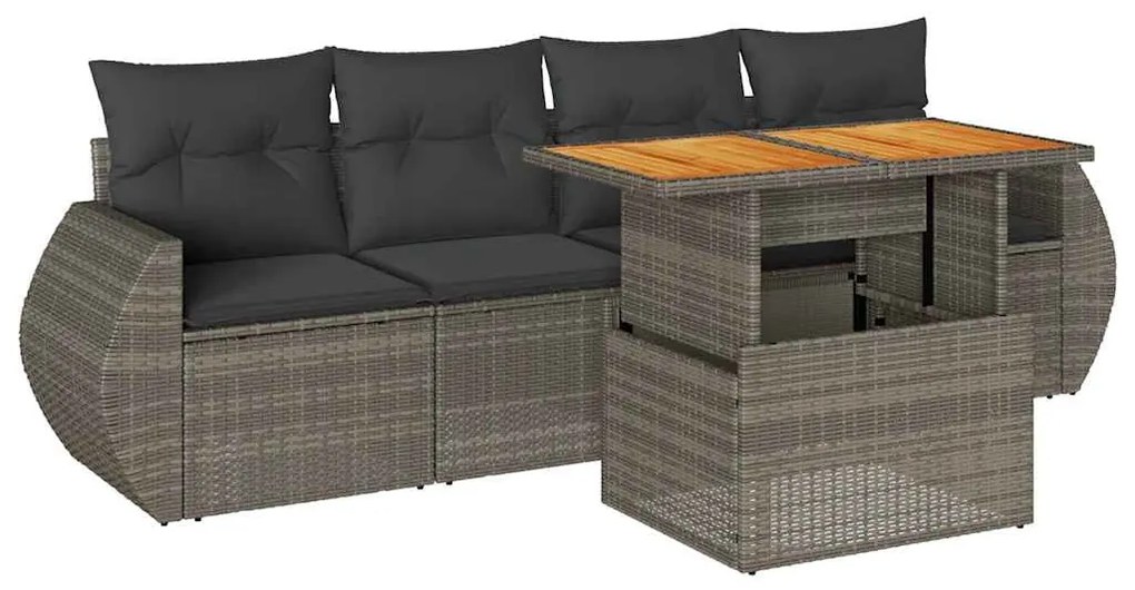 5 részes szürke polyrattan kerti ülőgarnitúra párnákkal