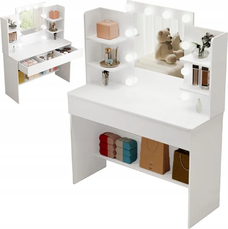 Kozmetikai Smink Fésülködőasztal Led Loft Tükörrel Modern 110 CM