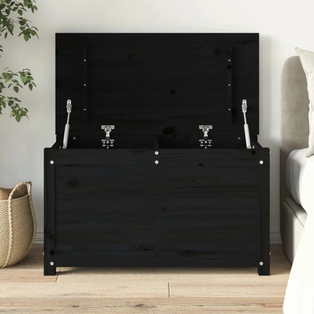 fekete tömör fenyőfa tárolóláda 80x40x45,5 cm