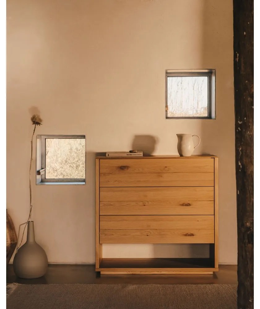 Natúr színű magas komód tölgyfa dekorral 100x97 cm Alguema – Kave Home