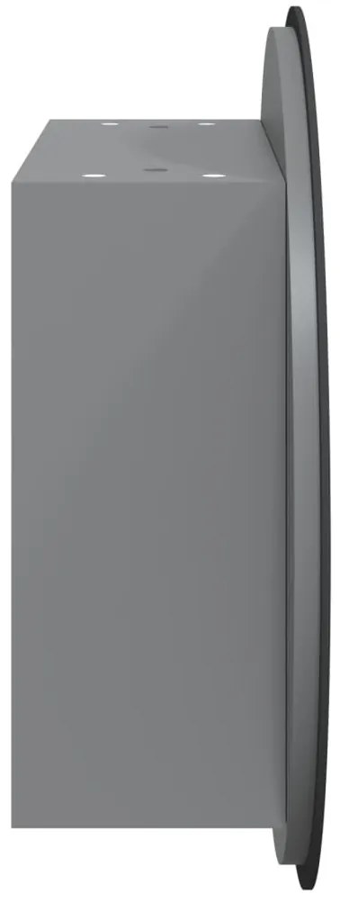 szürke fürdőszobaszekrény kerek tükörrel/LED-del 47x47x17,5 cm