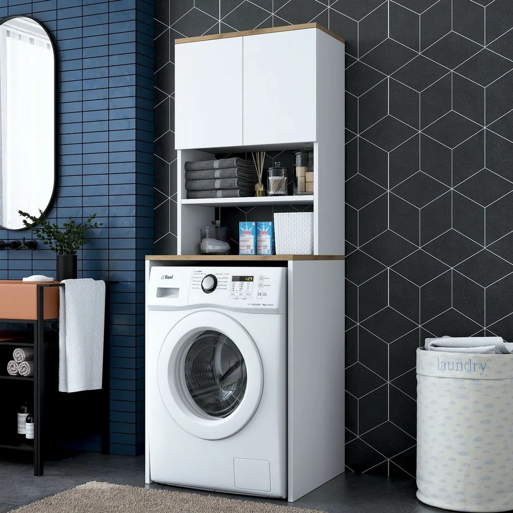 Karin White and Walnut szekrény a mosógép fölé