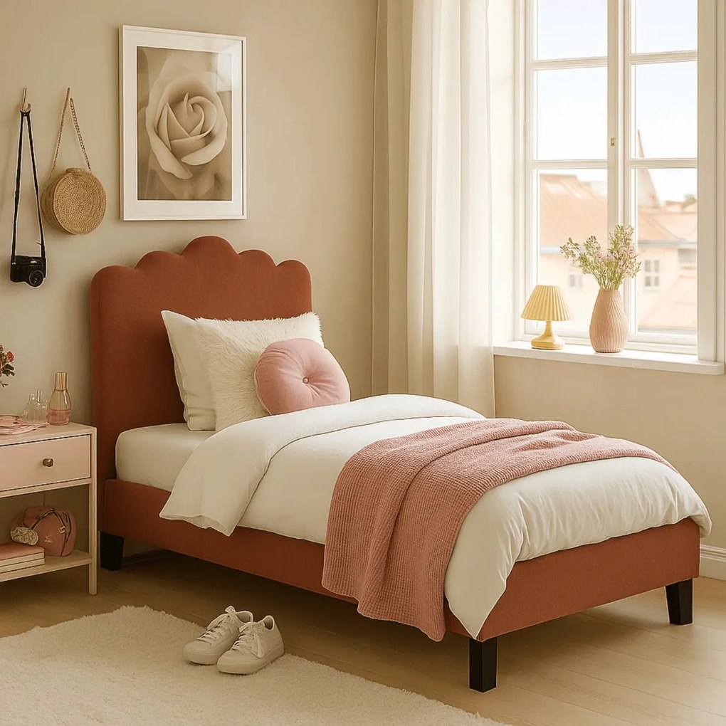 Ágy 90x200 cm méretben, vörösesbarna színben, szövet kárpittal CRATER