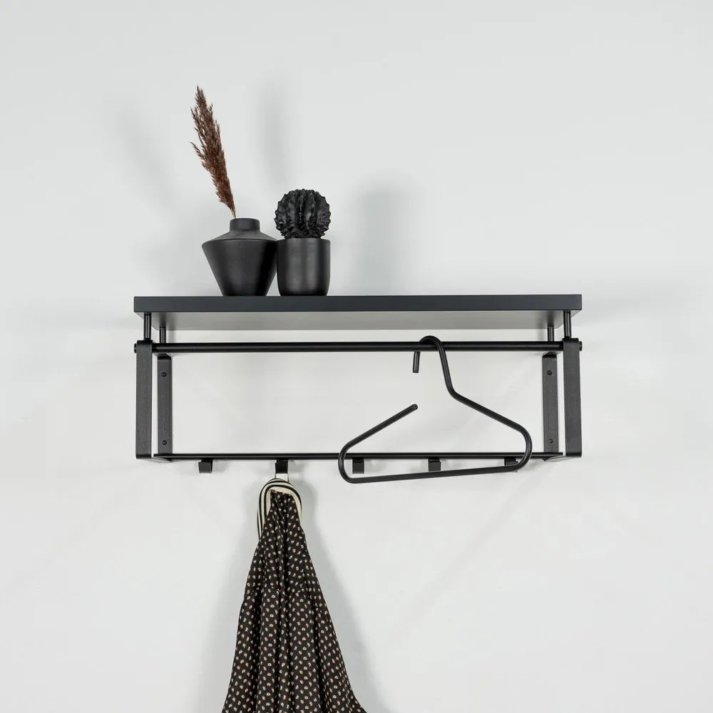 Fekete fém fali fogas polccal Rex – Spinder Design