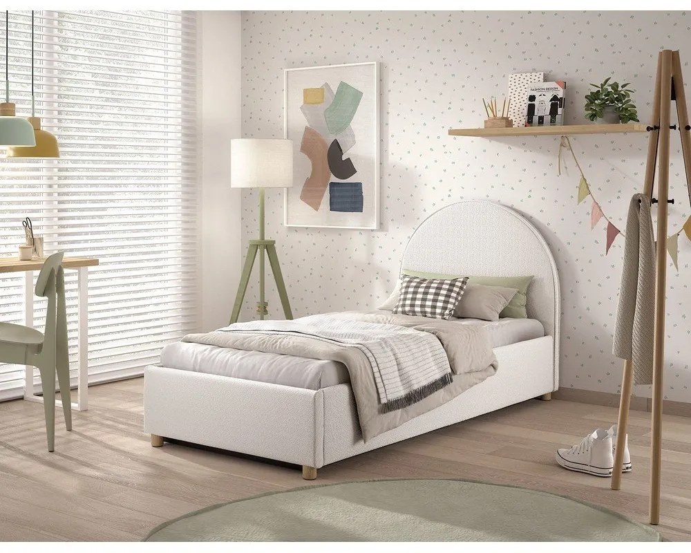 Fehér kárpitozott ágyneműtartós egyszemélyes ágy ágyráccsal 90x200 cm Moon – Vipack